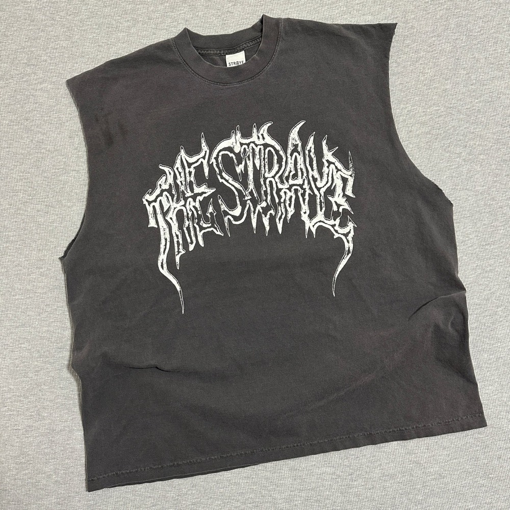 Straye Heavyweight Faded Black Gray Death Metal Gothic Logo Muscle Tank XXL‎